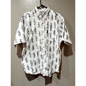 Columbia Cotton‎ Button Down Vintage. Salmon Trout Fish Print LG
